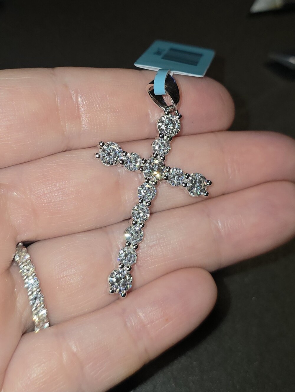 925 Sterling Silver 3.79 CTW VVS D Color Moissanite Tennis Cross Pendant 50mm